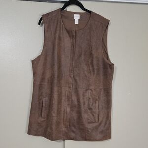 Chico's Faux Suede Brown Sleeveless Zippered Vest Size Chico's 3